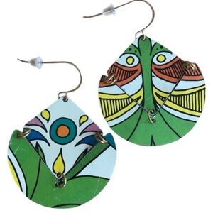 Retro tin dangle earring NEW asymmetrical unique handmade upcycled bisquick tins